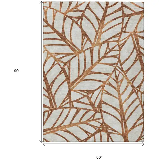 Orange Beige And Copper Floral Washable Indoor Outdoor Area Rug Photo 3
