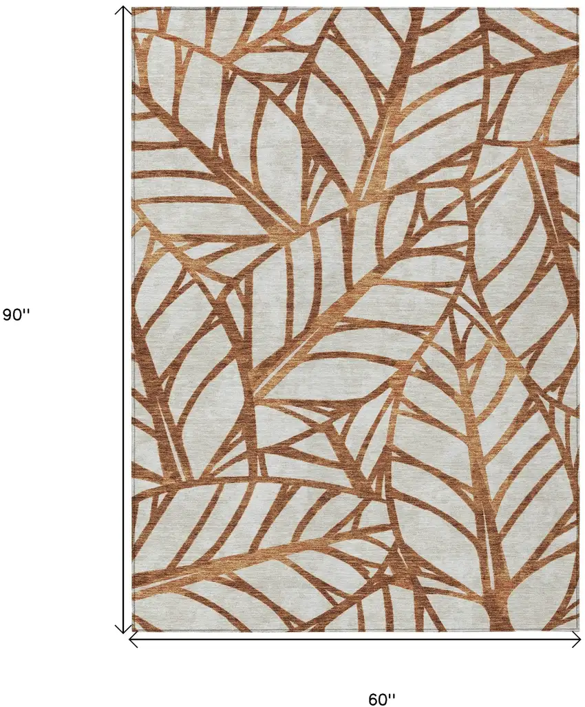 Orange Beige And Copper Floral Washable Indoor Outdoor Area Rug Photo 3
