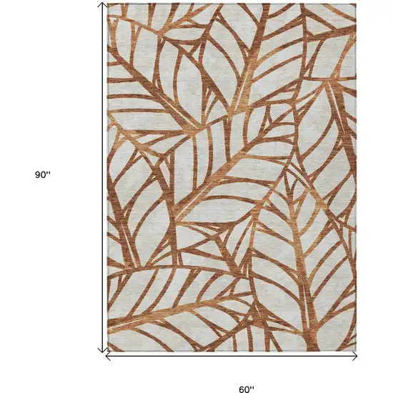 Orange Beige And Copper Floral Washable Indoor Outdoor Area Rug Photo 3