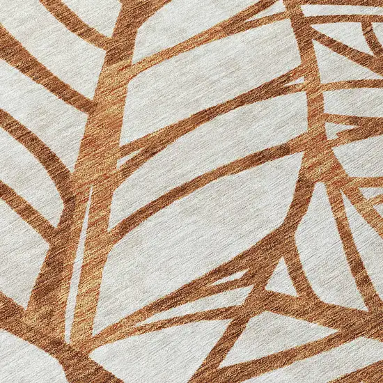 Orange Beige And Copper Floral Washable Indoor Outdoor Area Rug Photo 5