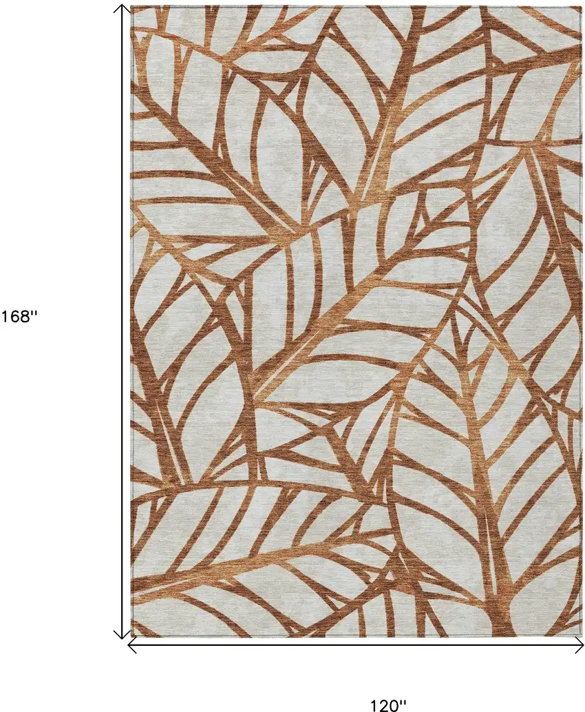 Orange Beige And Copper Floral Washable Indoor Outdoor Area Rug Photo 3