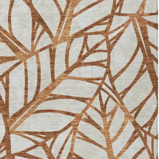 Orange Beige And Copper Floral Washable Indoor Outdoor Area Rug Photo 4