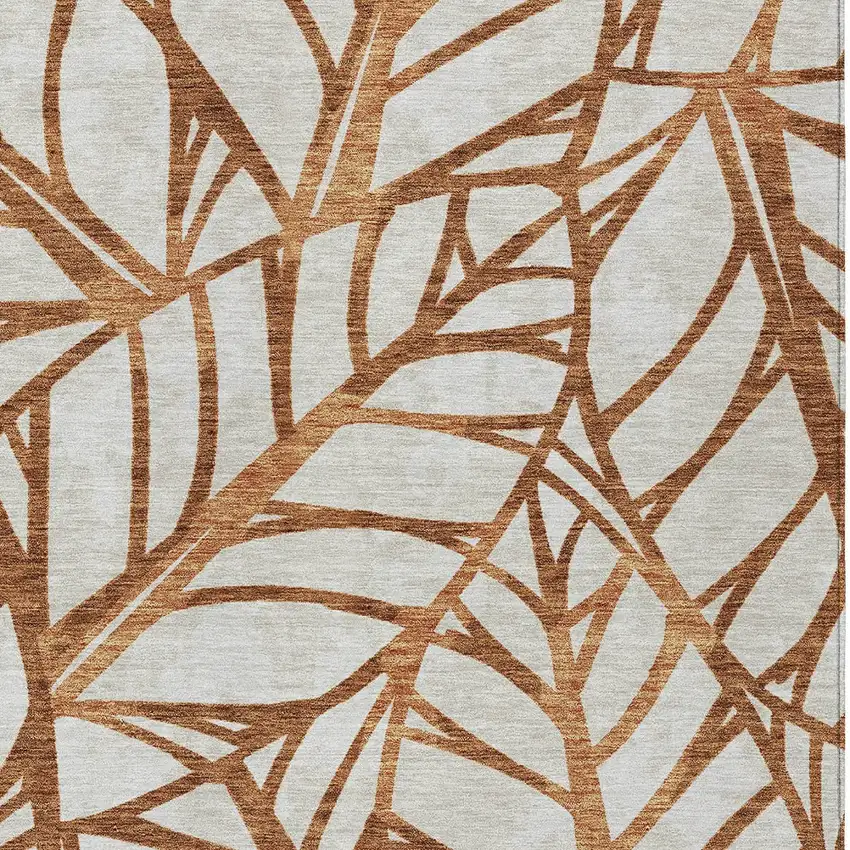 Orange Beige And Copper Floral Washable Indoor Outdoor Area Rug Photo 4