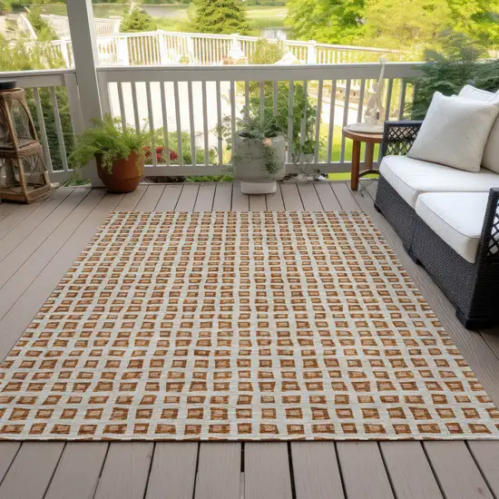 Orange Beige And Copper Geometric Washable Indoor Outdoor Area Rug Photo 7