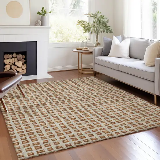 Orange Beige And Copper Geometric Washable Indoor Outdoor Area Rug Photo 8