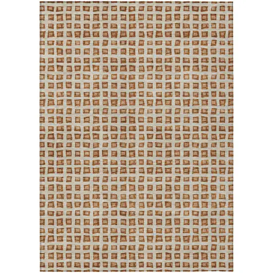 Orange Beige And Copper Geometric Washable Indoor Outdoor Area Rug Photo 1