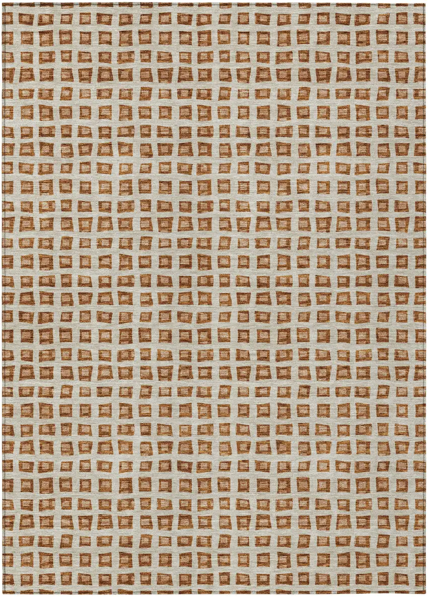 Orange Beige And Copper Geometric Washable Indoor Outdoor Area Rug Photo 1