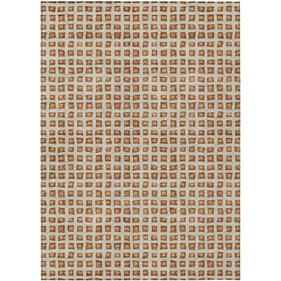 Orange Beige And Copper Geometric Washable Indoor Outdoor Area Rug Photo 1