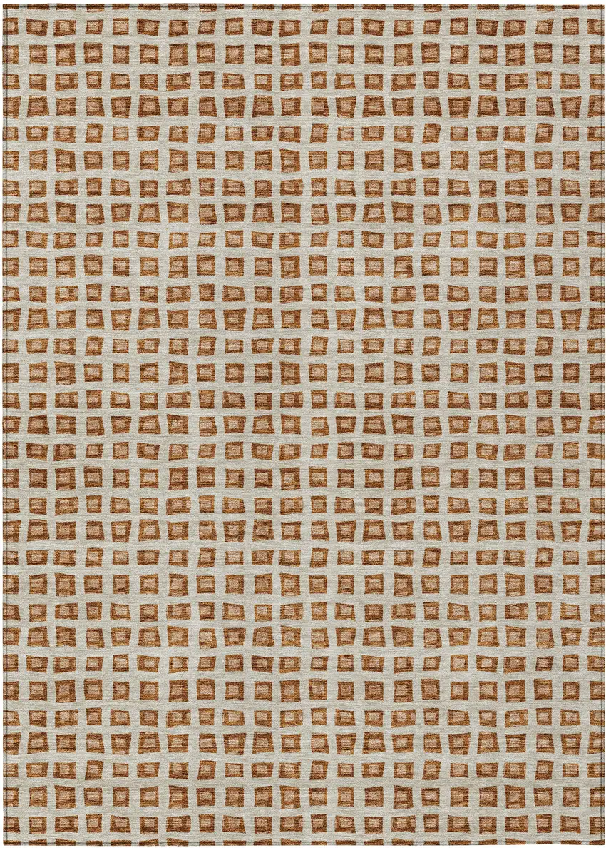 Orange Beige And Copper Geometric Washable Indoor Outdoor Area Rug Photo 1