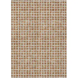 Photo of Orange Beige And Copper Geometric Washable Indoor Outdoor Area Rug