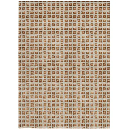 Orange Beige And Copper Geometric Washable Indoor Outdoor Area Rug Photo 6