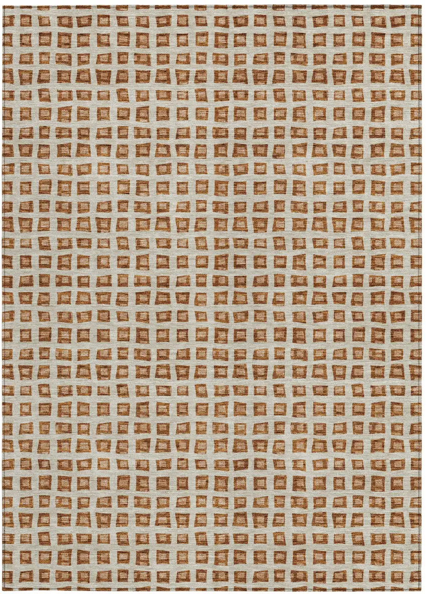 Orange Beige And Copper Geometric Washable Indoor Outdoor Area Rug Photo 6