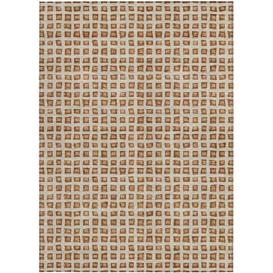 Orange Beige And Copper Geometric Washable Indoor Outdoor Area Rug Photo 6