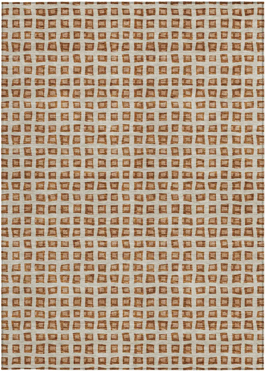 Orange Beige And Copper Geometric Washable Indoor Outdoor Area Rug Photo 6