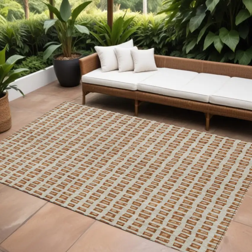 Orange Beige And Copper Geometric Washable Indoor Outdoor Area Rug Photo 1