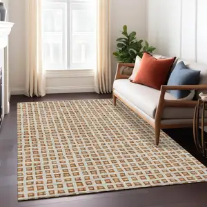 Photo of Orange Beige And Copper Geometric Washable Indoor Outdoor Area Rug