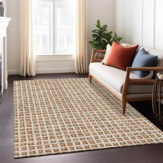 Orange Beige And Copper Geometric Washable Indoor Outdoor Area Rug Photo 9