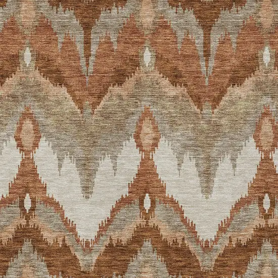 Orange Beige And Copper Ikat Washable Indoor Outdoor Area Rug Photo 5
