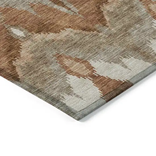 Orange Beige And Copper Ikat Washable Indoor Outdoor Area Rug Photo 3