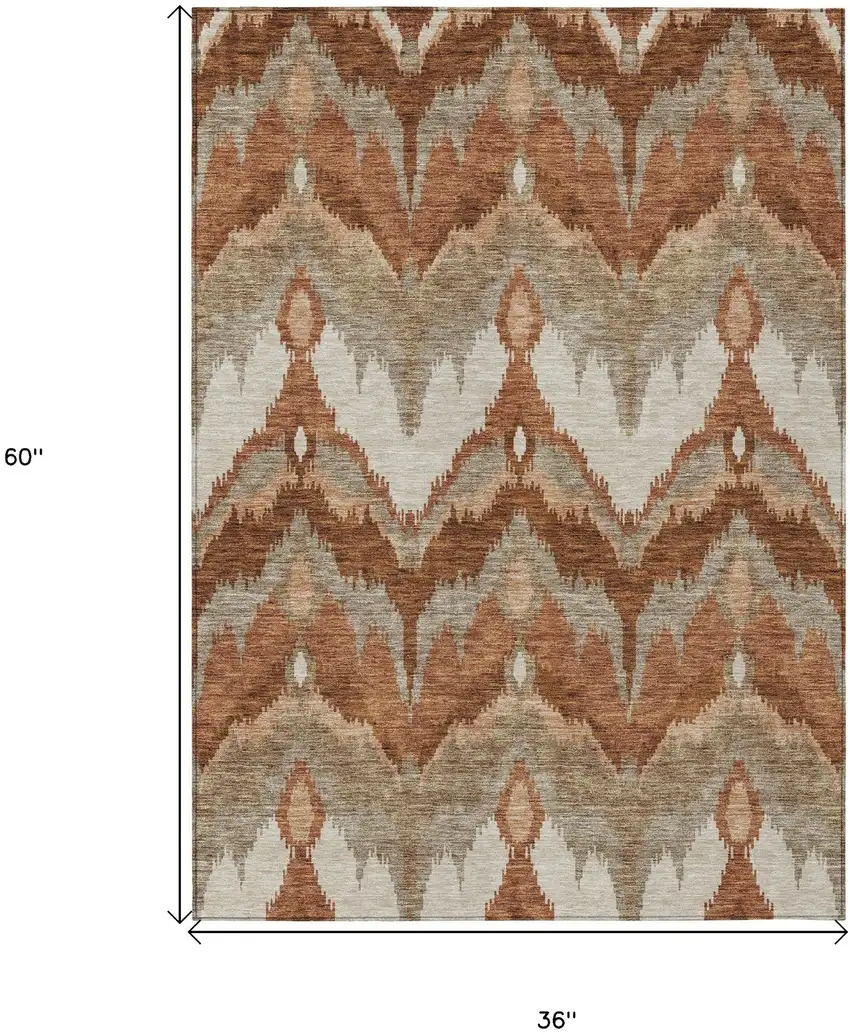 Orange Beige And Copper Ikat Washable Indoor Outdoor Area Rug Photo 8