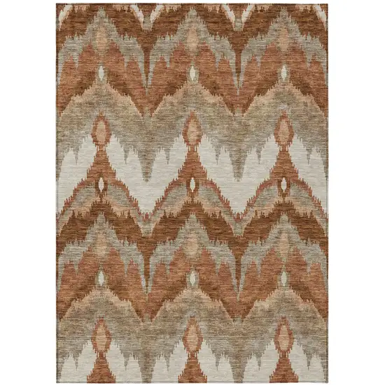 Orange Beige And Copper Ikat Washable Indoor Outdoor Area Rug Photo 2