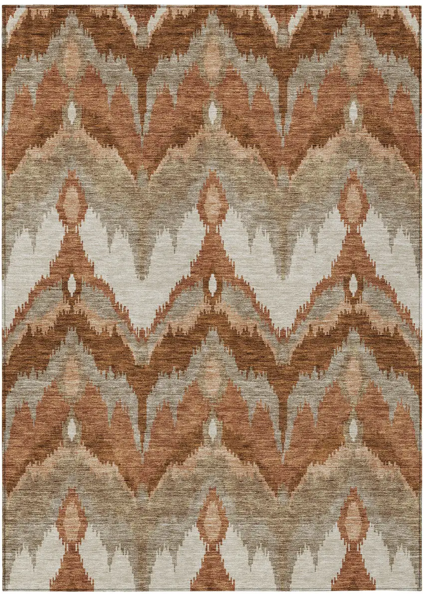 Orange Beige And Copper Ikat Washable Indoor Outdoor Area Rug Photo 2