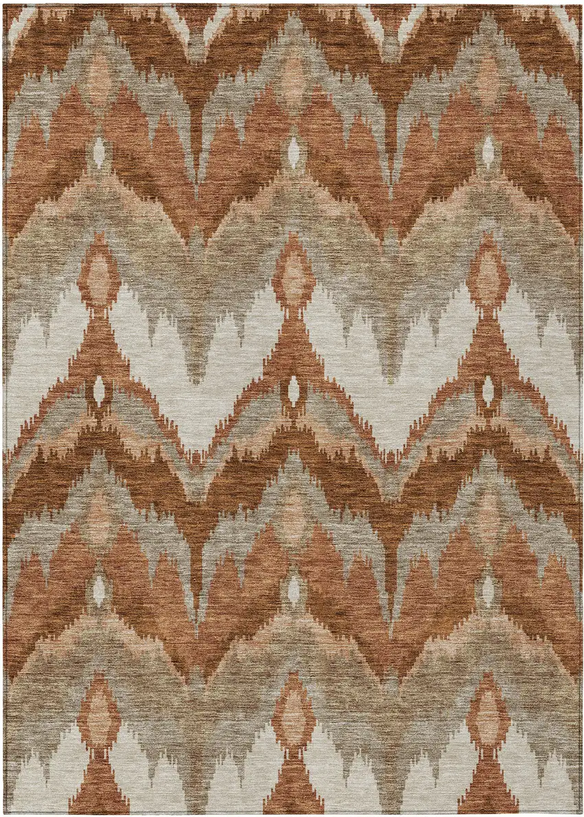 Orange Beige And Copper Ikat Washable Indoor Outdoor Area Rug Photo 2