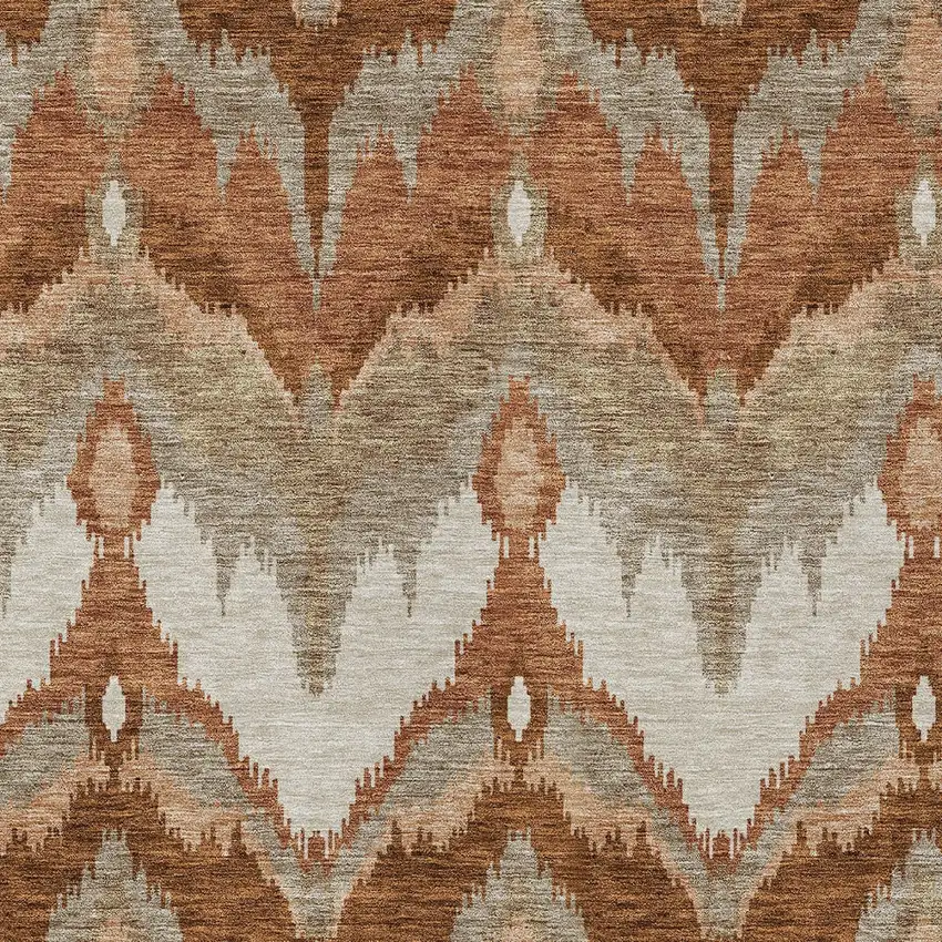 Orange Beige And Copper Ikat Washable Indoor Outdoor Area Rug Photo 5