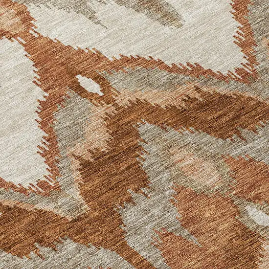 Orange Beige And Copper Ikat Washable Indoor Outdoor Area Rug Photo 4