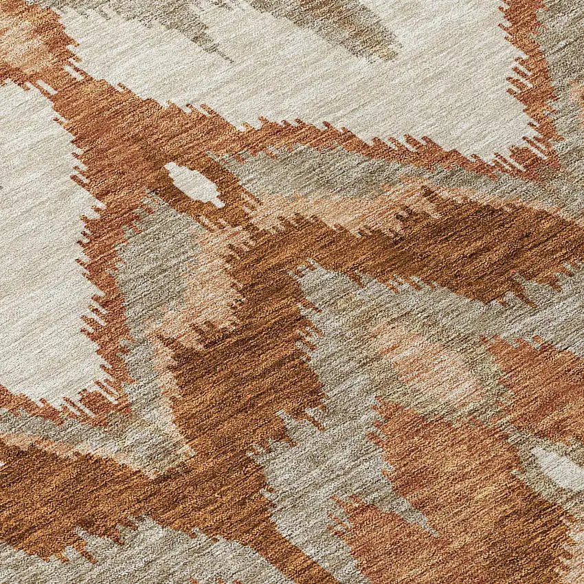 Orange Beige And Copper Ikat Washable Indoor Outdoor Area Rug Photo 4