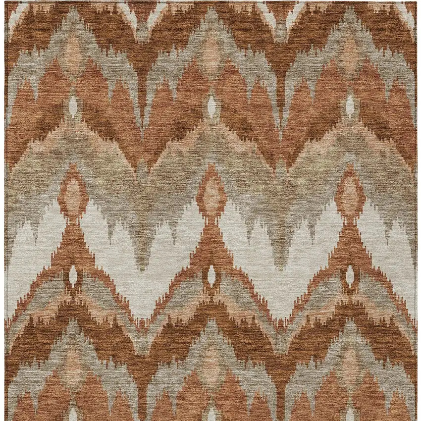 Orange Beige And Copper Ikat Washable Indoor Outdoor Area Rug Photo 7
