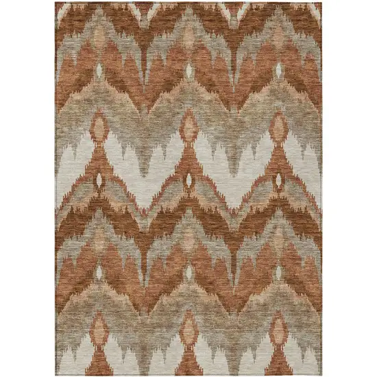 Orange Beige And Copper Ikat Washable Indoor Outdoor Area Rug Photo 1
