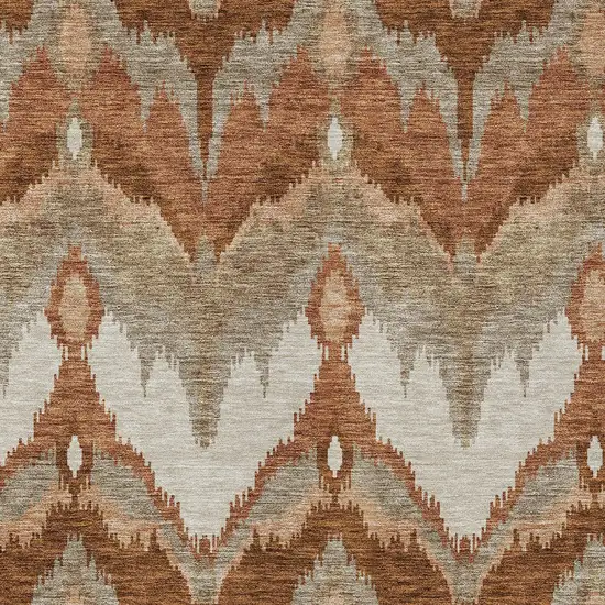 Orange Beige And Copper Ikat Washable Indoor Outdoor Area Rug Photo 5