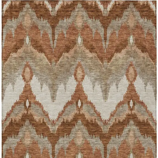 Orange Beige And Copper Ikat Washable Indoor Outdoor Area Rug Photo 6