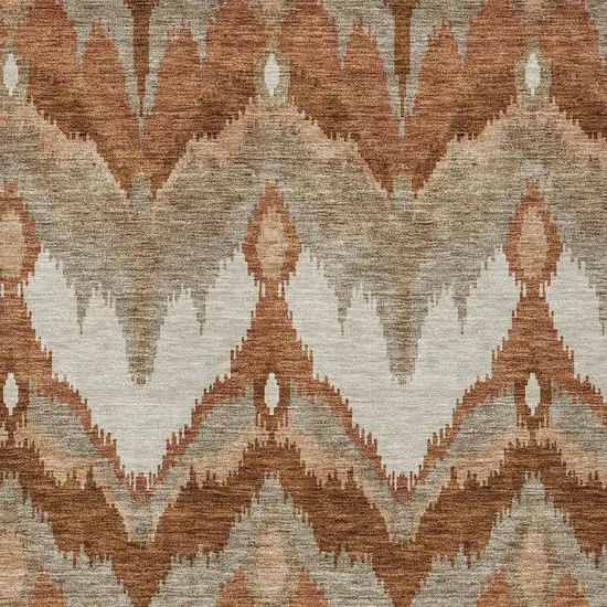 Orange Beige And Copper Ikat Washable Indoor Outdoor Area Rug Photo 5