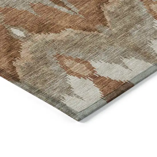 Orange Beige And Copper Ikat Washable Indoor Outdoor Area Rug Photo 3