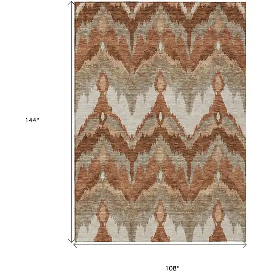Orange Beige And Copper Ikat Washable Indoor Outdoor Area Rug Photo 8
