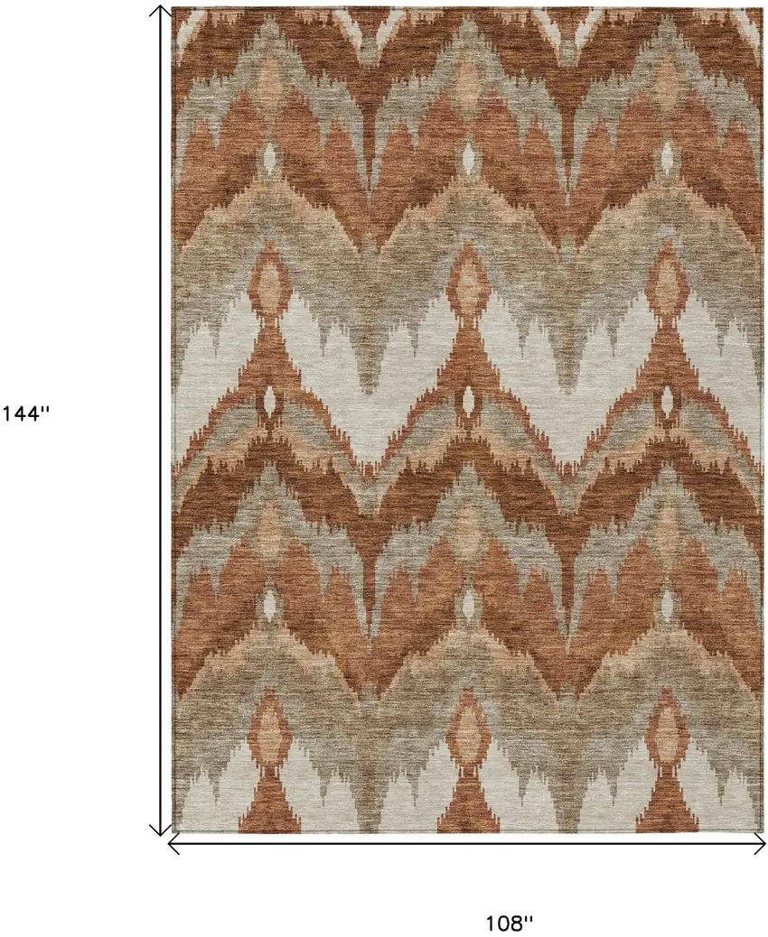 Orange Beige And Copper Ikat Washable Indoor Outdoor Area Rug Photo 8