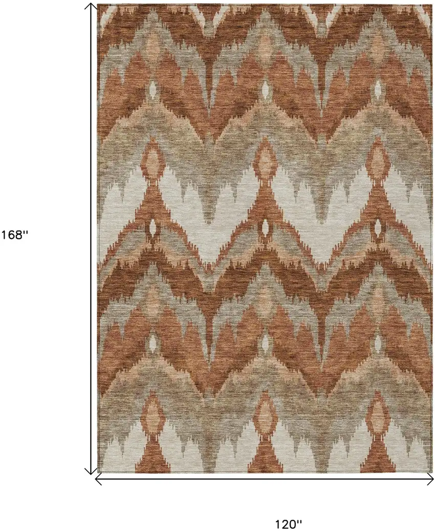 Orange Beige And Copper Ikat Washable Indoor Outdoor Area Rug Photo 8