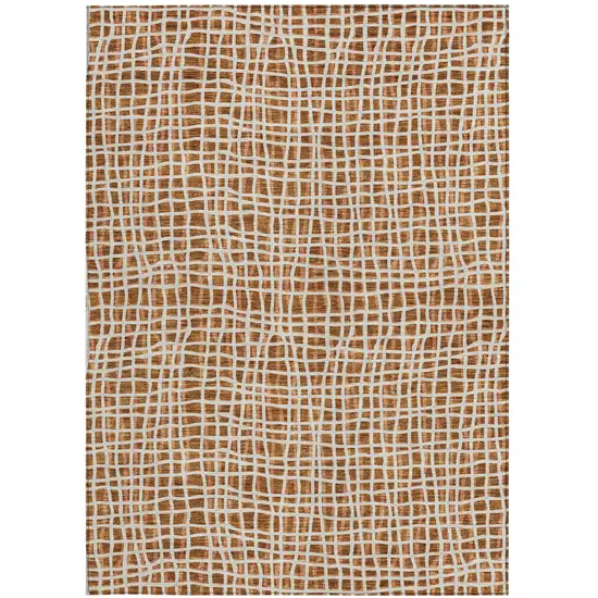 Orange Beige And Copper Striped Washable Indoor Outdoor Area Rug Photo 6