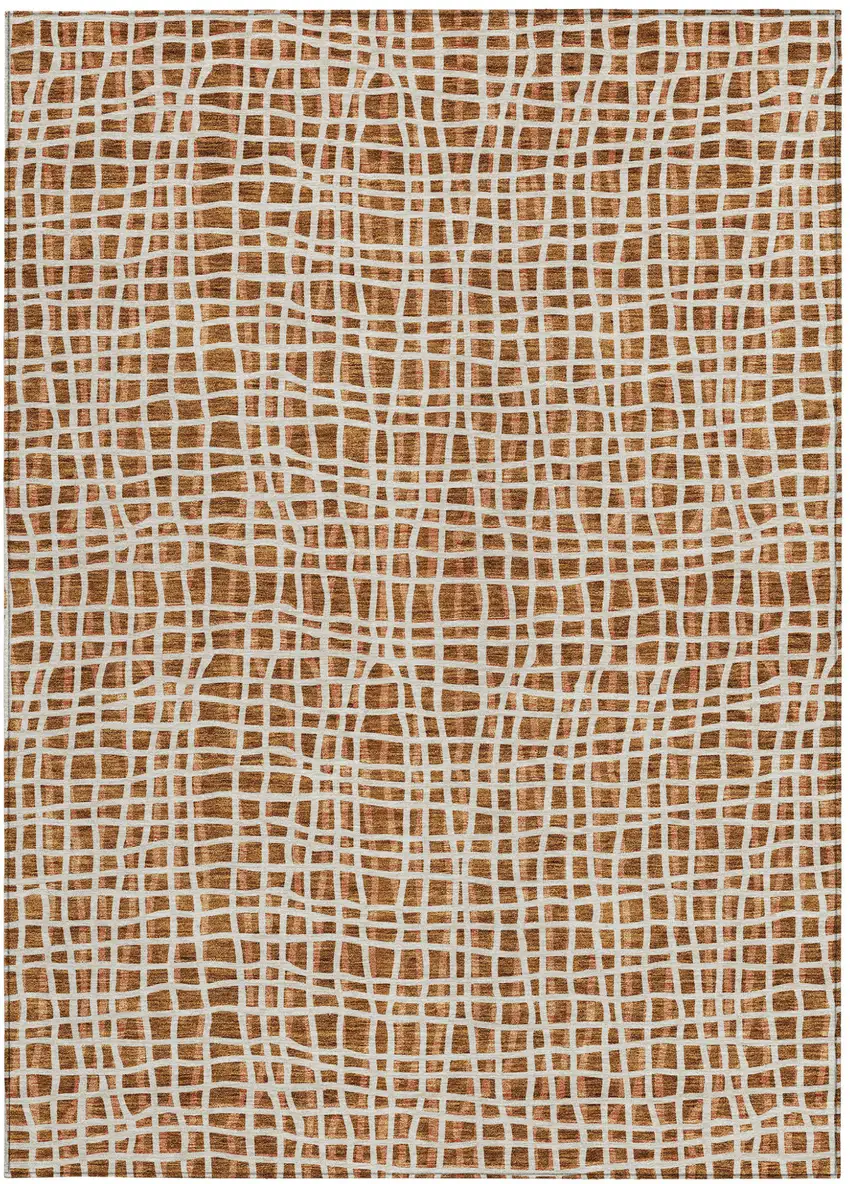 Orange Beige And Copper Striped Washable Indoor Outdoor Area Rug Photo 6