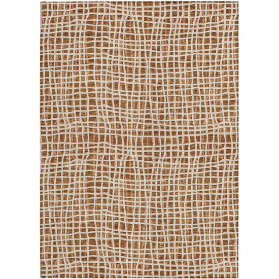 Orange Beige And Copper Striped Washable Indoor Outdoor Area Rug Photo 6