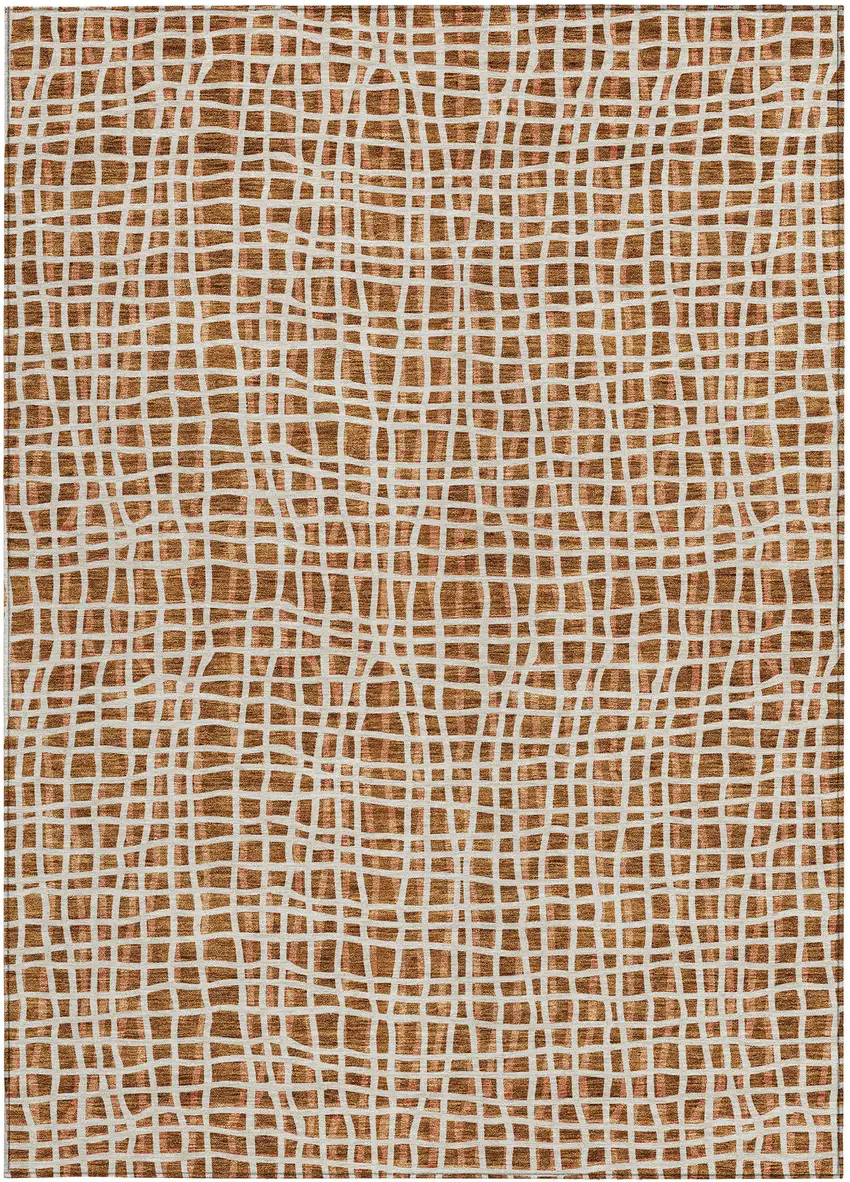 Orange Beige And Copper Striped Washable Indoor Outdoor Area Rug Photo 6