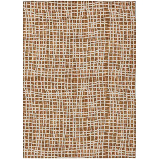 Orange Beige And Copper Striped Washable Indoor Outdoor Area Rug Photo 2