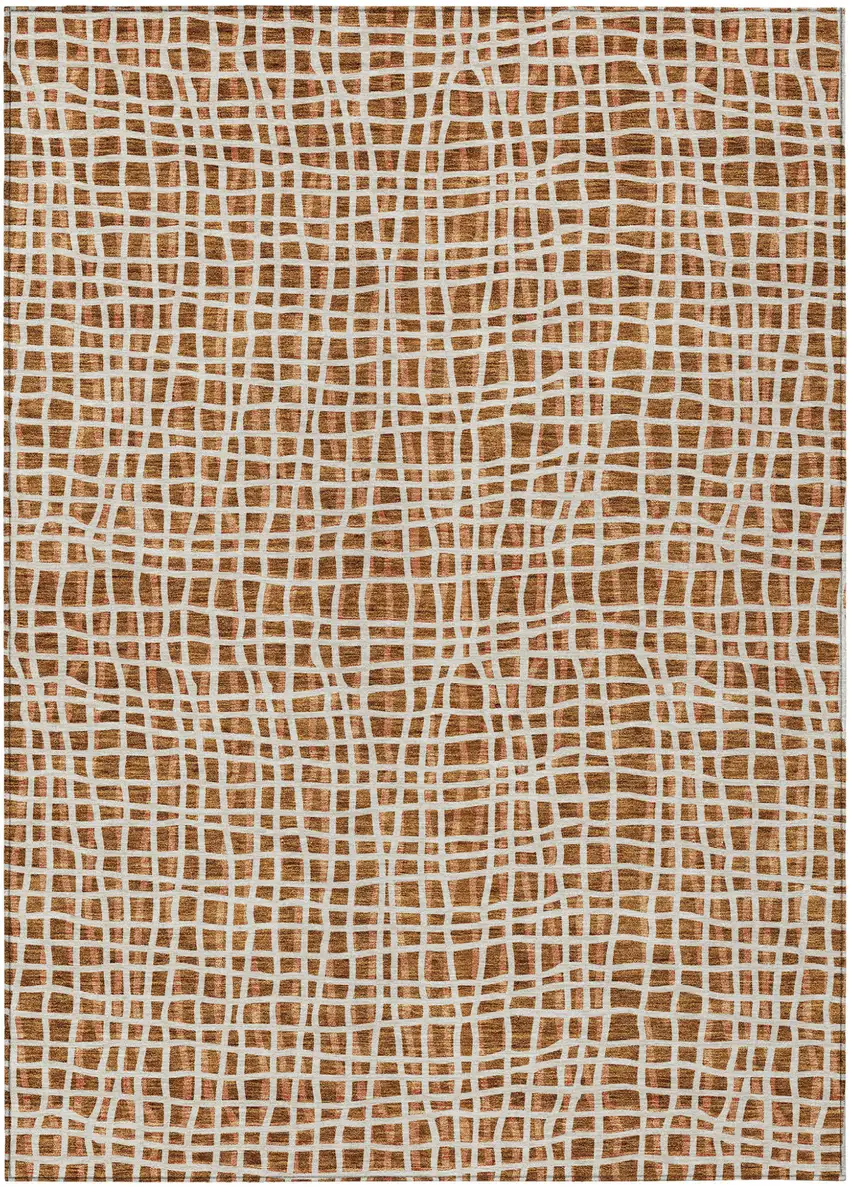 Orange Beige And Copper Striped Washable Indoor Outdoor Area Rug Photo 2