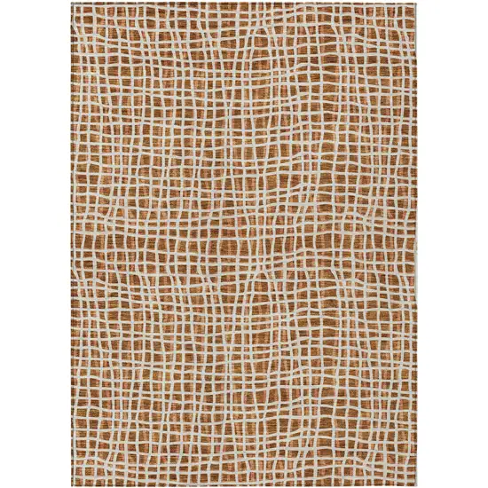 Orange Beige And Copper Striped Washable Indoor Outdoor Area Rug Photo 3