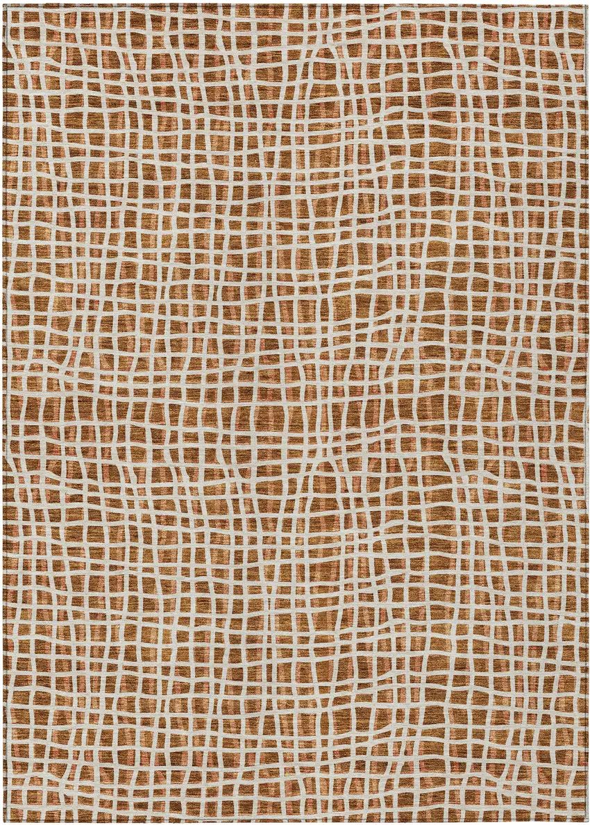 Orange Beige And Copper Striped Washable Indoor Outdoor Area Rug Photo 3