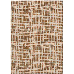 Photo of Orange Beige And Copper Striped Washable Indoor Outdoor Area Rug