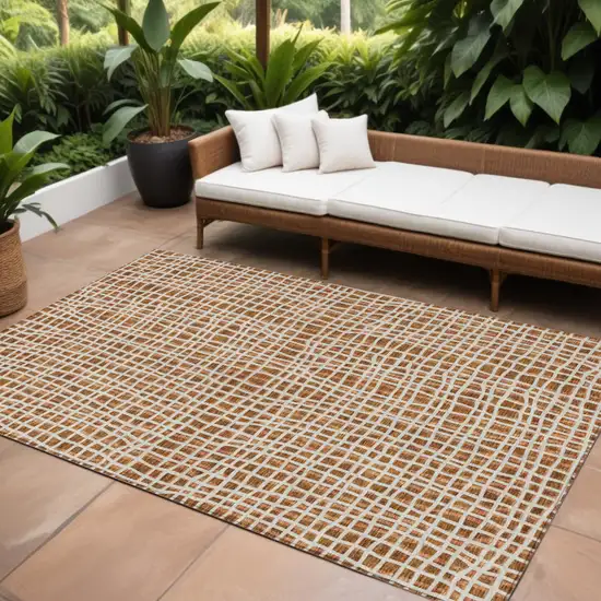 Orange Beige And Copper Striped Washable Indoor Outdoor Area Rug Photo 2