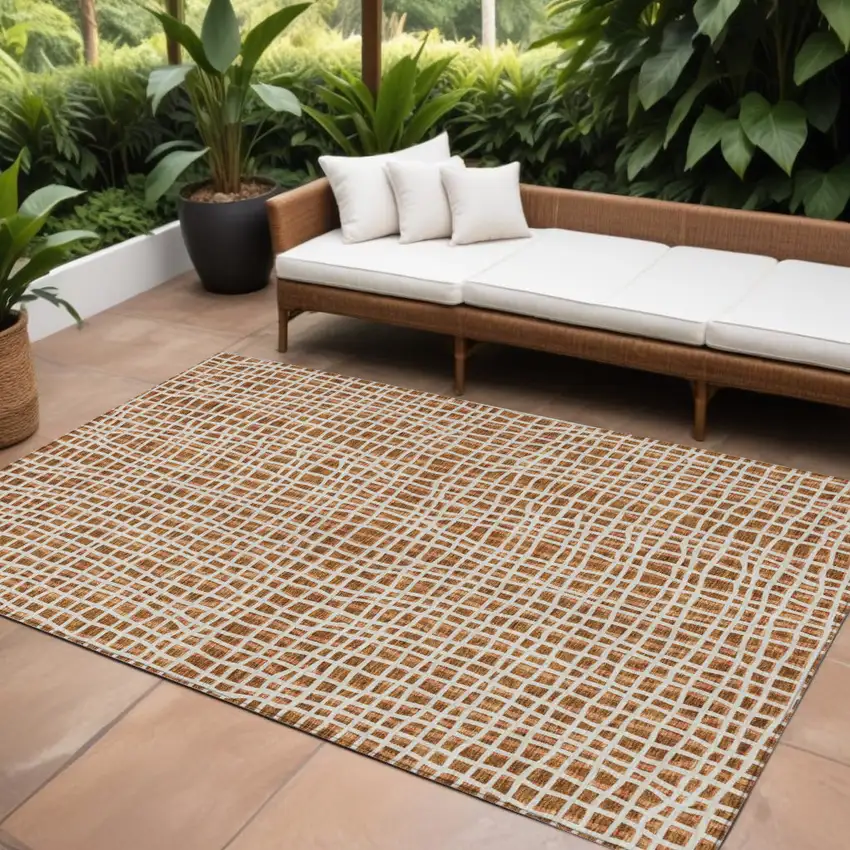 Orange Beige And Copper Striped Washable Indoor Outdoor Area Rug Photo 2